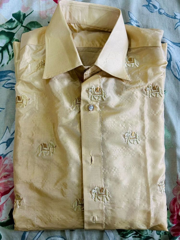 Vintage Silk Elephant Embroidered Shirt