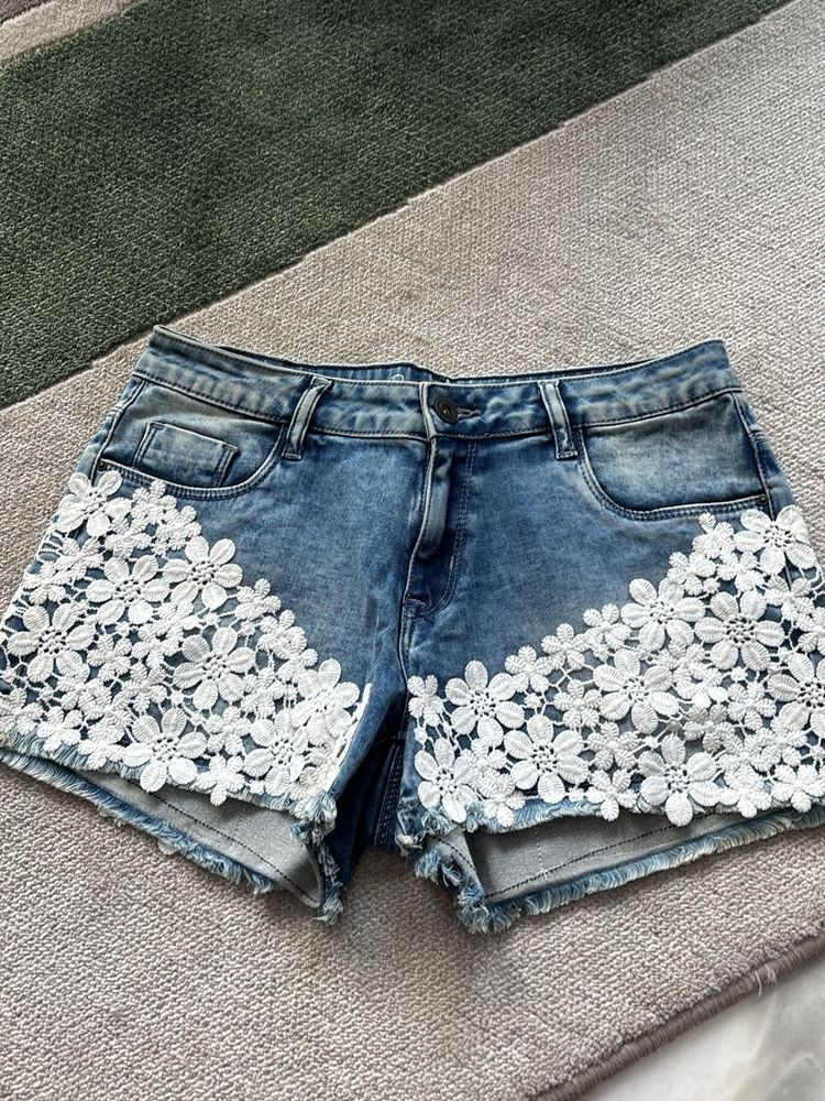 Denim Floral Shorts