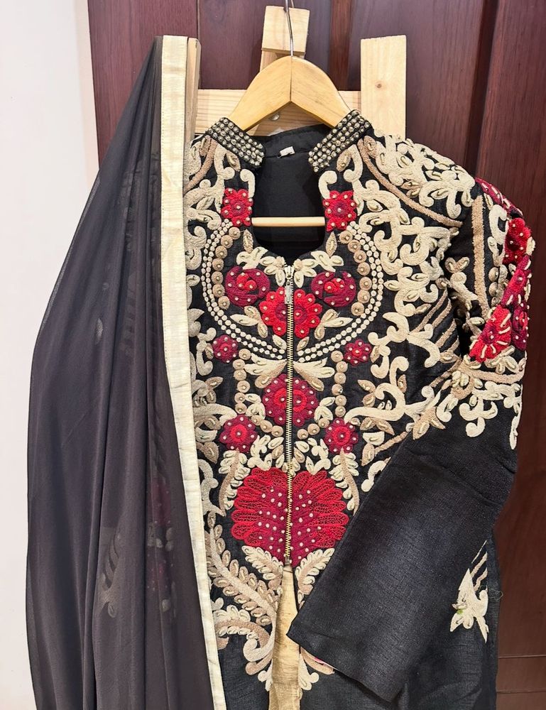 Brand New Khadi Silk Embroidered Sherwani Suit Set