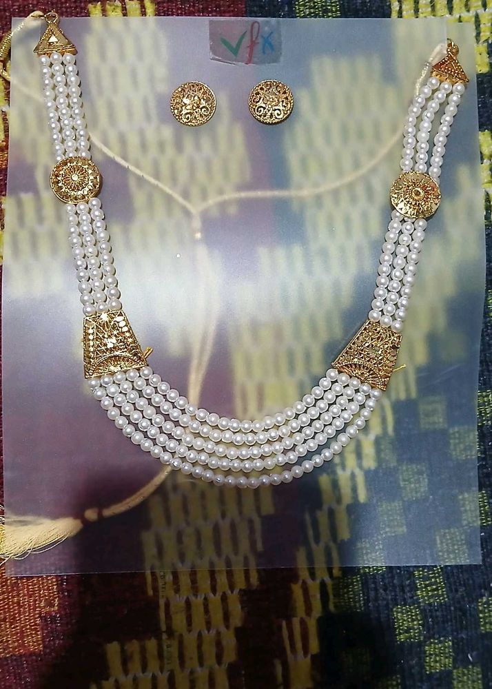 GOLD PLATED Pearl Necklace&amp;Earring Set(brand new)
