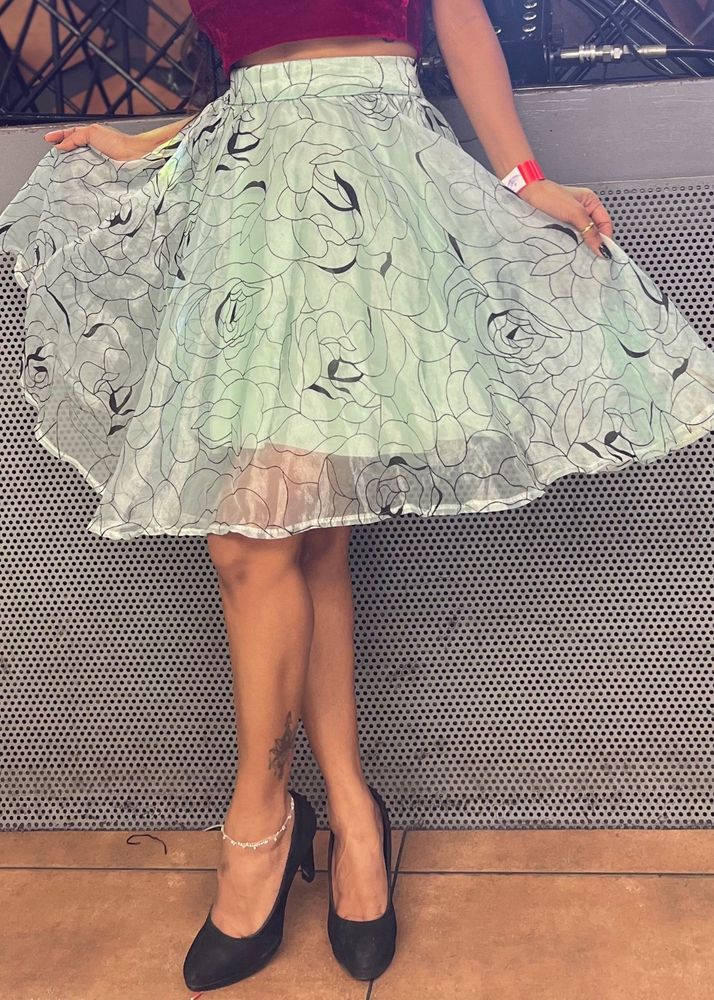 Floral Print Mint Green Skirt