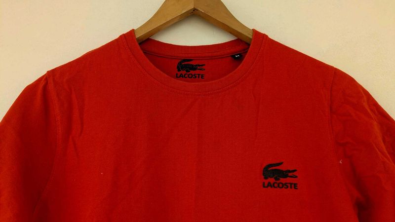 Lacoste orange-red Cotton Tee
