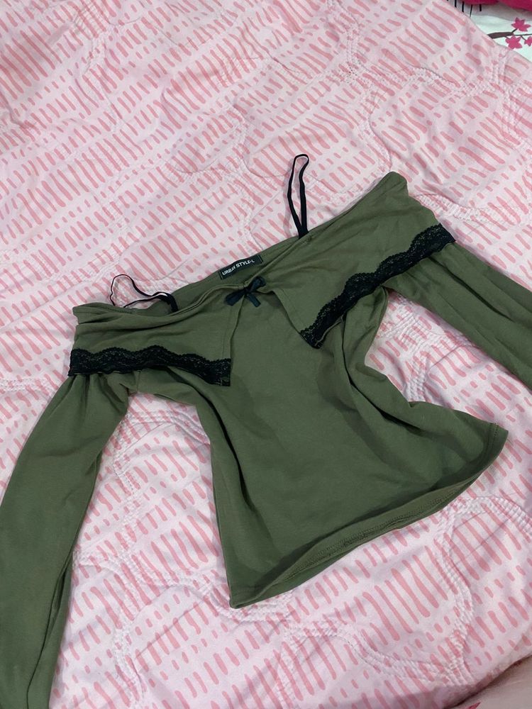 Green Lace Trim Top
