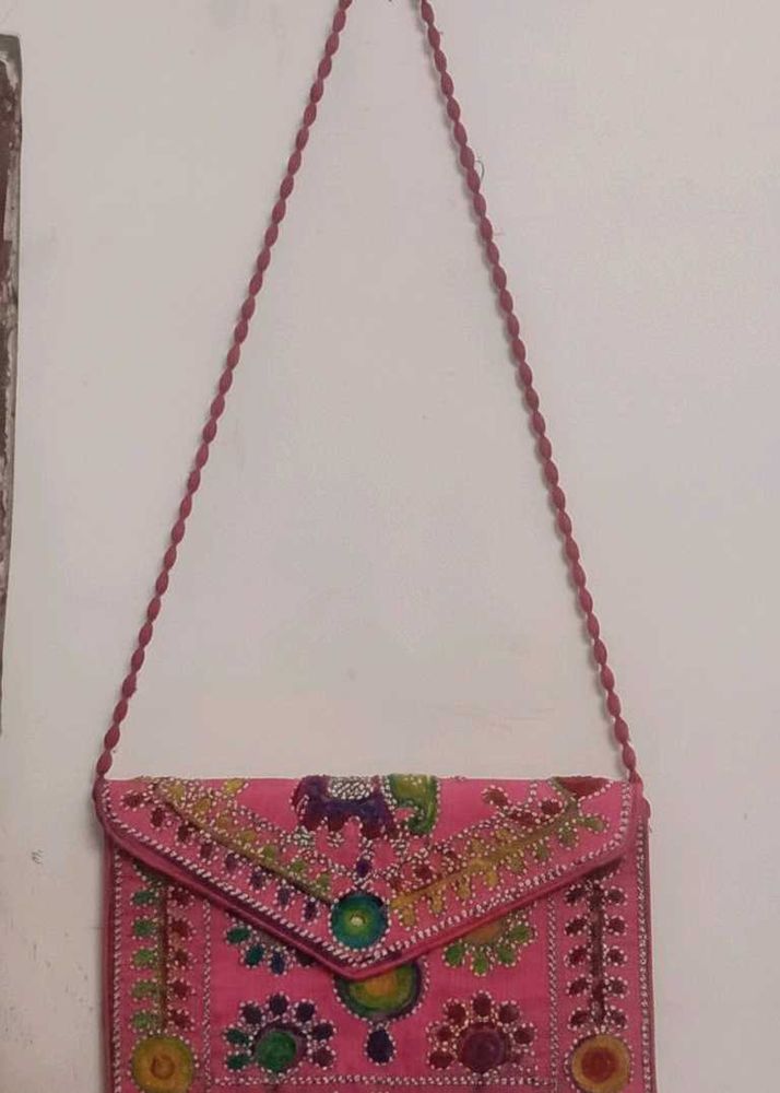 Embroidered Pink Clutch