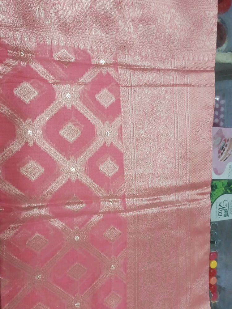 Pink Festive Golden Zari Saree