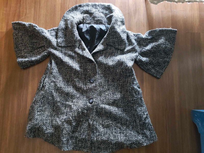 Grey Tweed Short Sleeve Coat