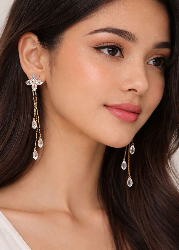 Floral Zircon Drop Earrings - 1 Jodhi