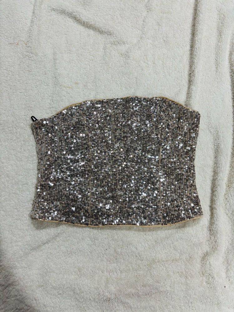 H&amp;M Sparkly Silver Sequin Top