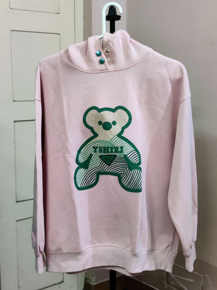 💥BUY1GET1💥 pink YSHIZI teddy bear graphic print oversized hoodie.