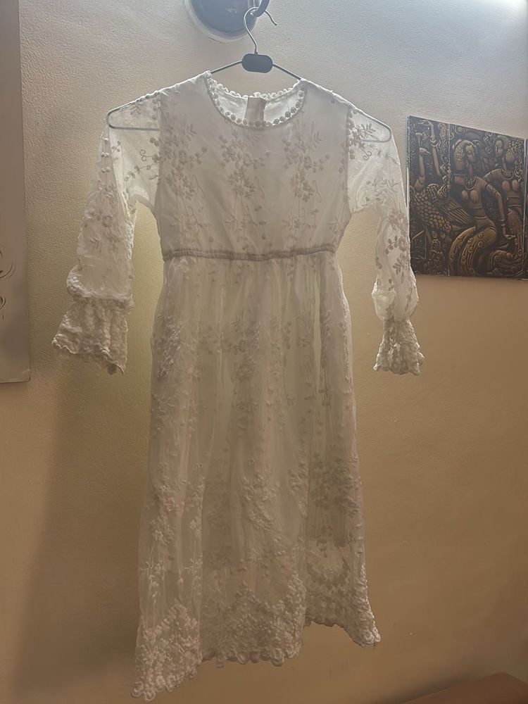 White Net Casual Frock