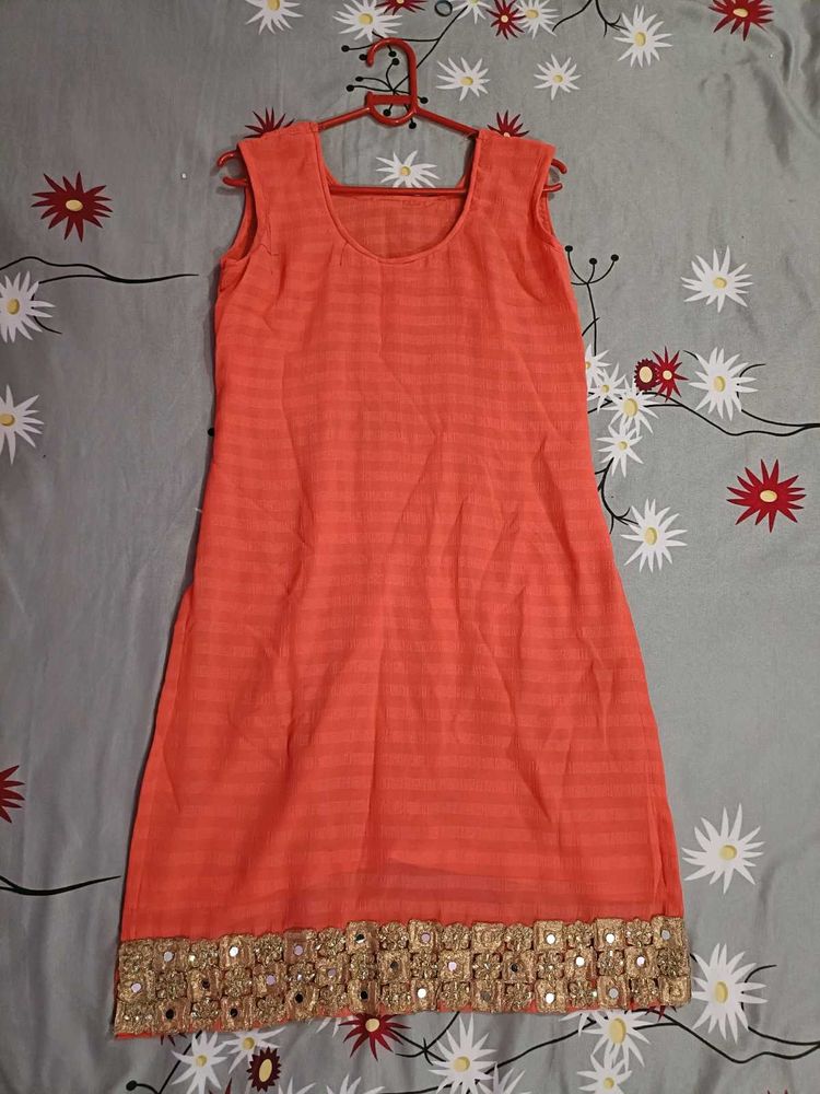 Peach Kurta with Gold Detail