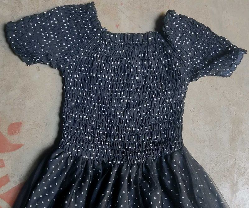 Black With White Polka Dots Midi Dress