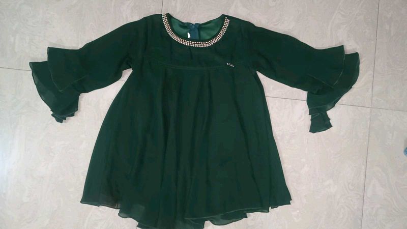 Green Beaded Neckline Dress