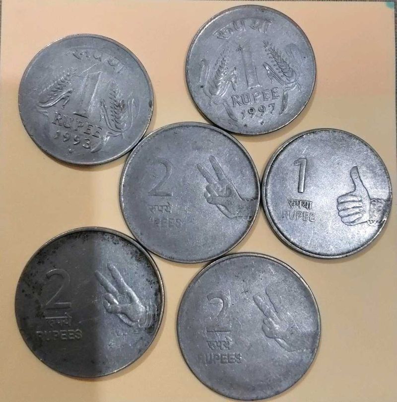 Rare Coins 1and 2 Rupees(Combo 6 Coin