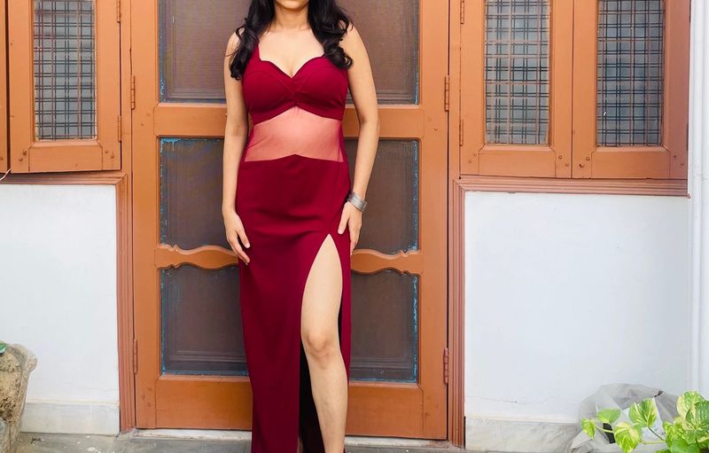 Elegant maroon slit dress