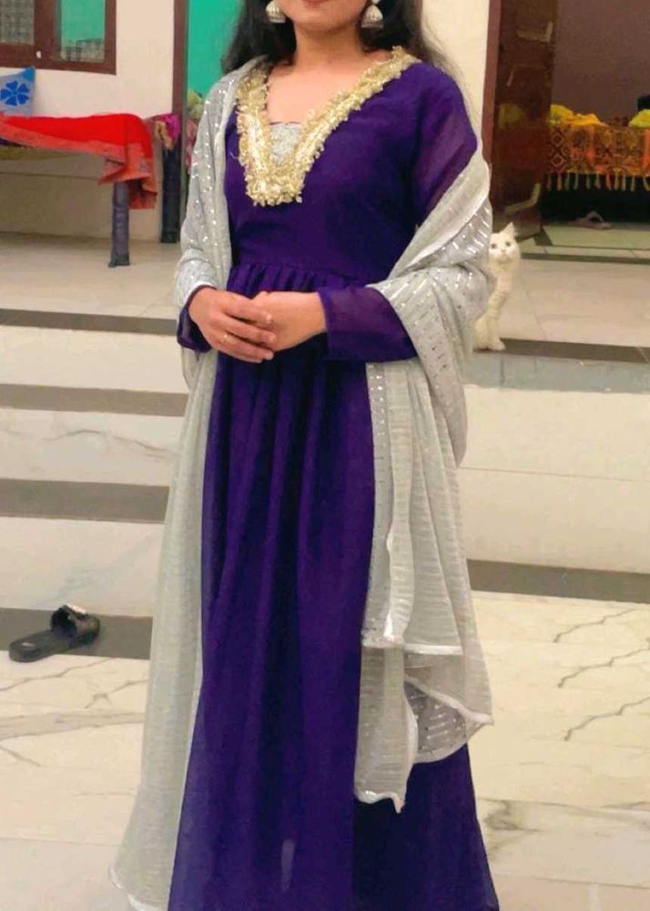 Elegant Purple Anarkali Suit Set