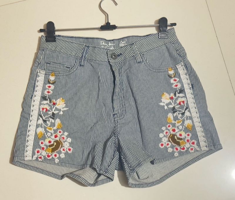 Striped Embroidered Shorts