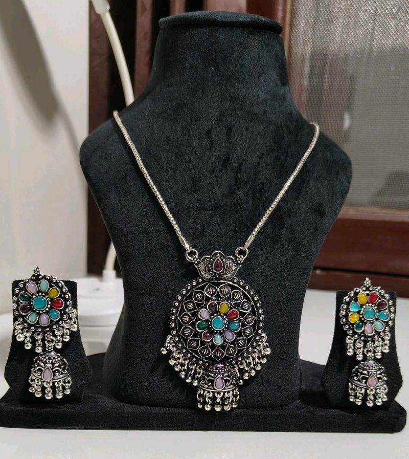 Multi Colour Traditional Oxidized German Necklace