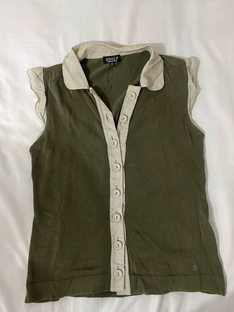 Sonia Rykiel Olive Green Sleeveless Blouse