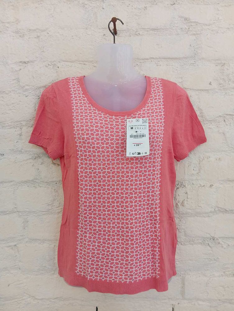 Coral Print Knit Top