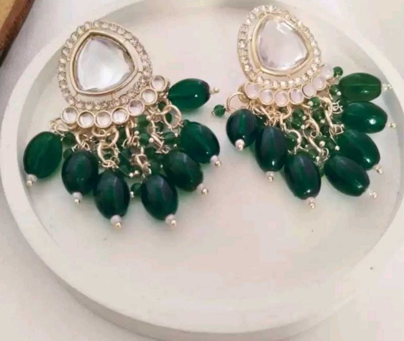 Drak Green or Teal Colour Earrings