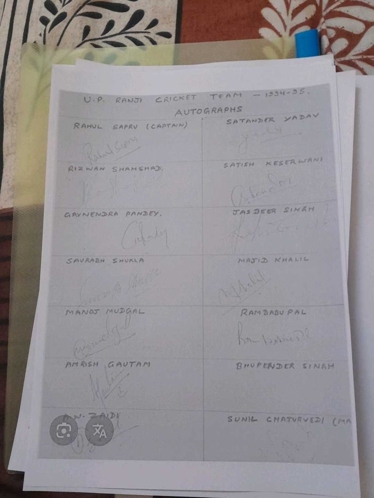 Vintage UP Ranji Cricket Team Autographs