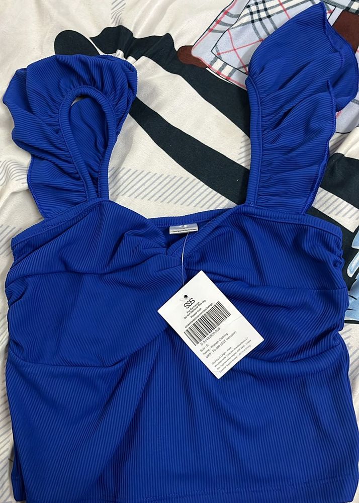 Royal Blue Ruffle Strap Tank Top