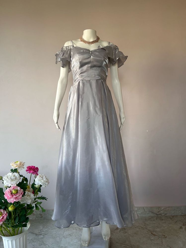 Elegant Silver Off-Shoulder Dress