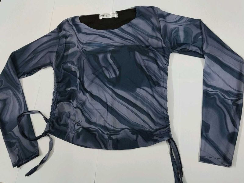 Stylish Marble Print mesh Top zara dupe