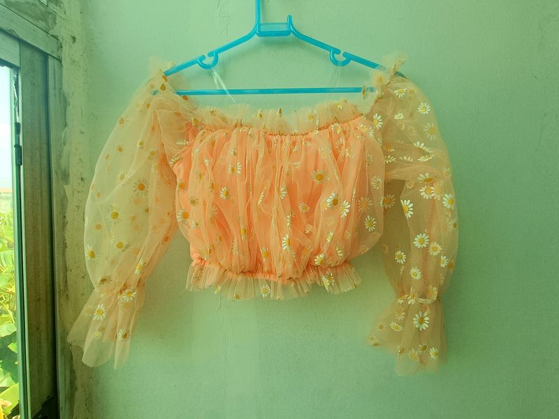 𐙚 Daisy Printed Off Shoulder Crop Top 𐙚