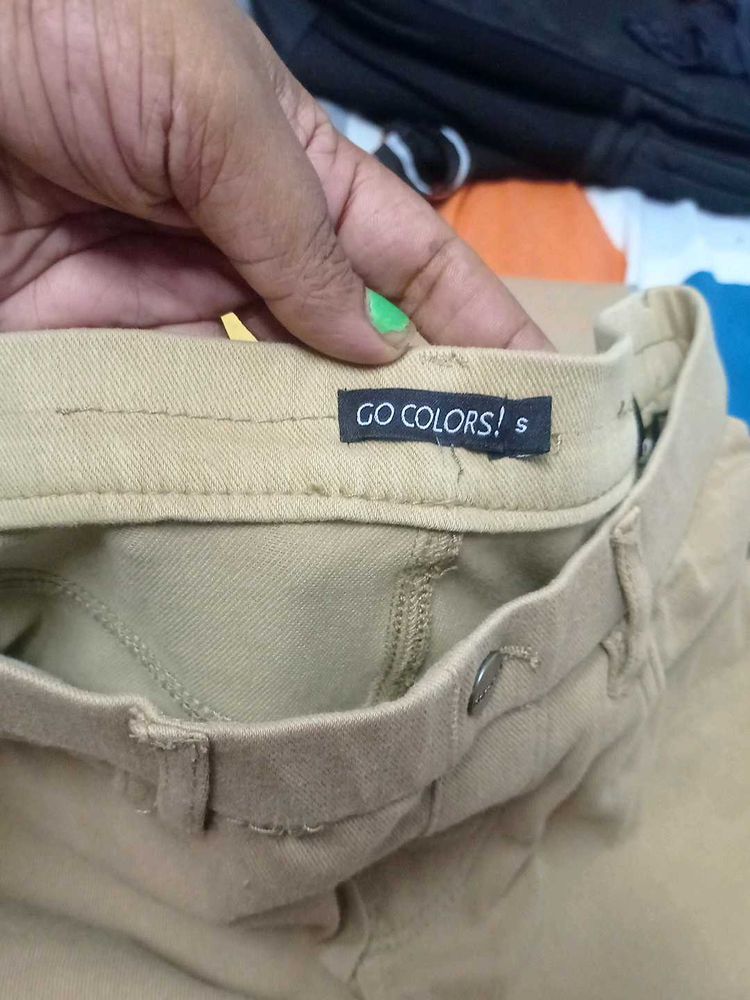 GO COLOURS !Cotton Blend Khaki Colour Pant (Soft)