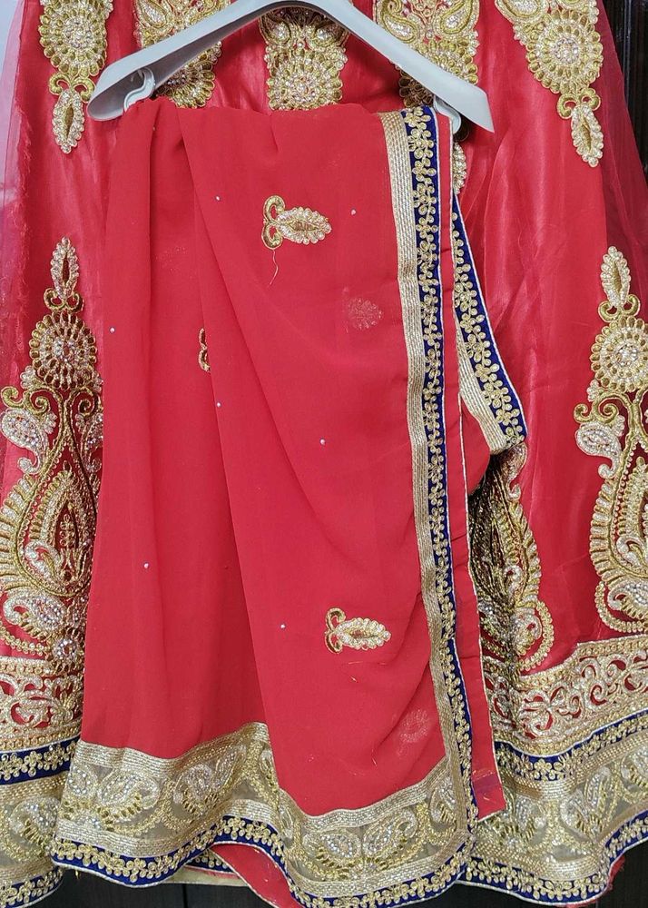Red and Gold Embroidered Lehenga