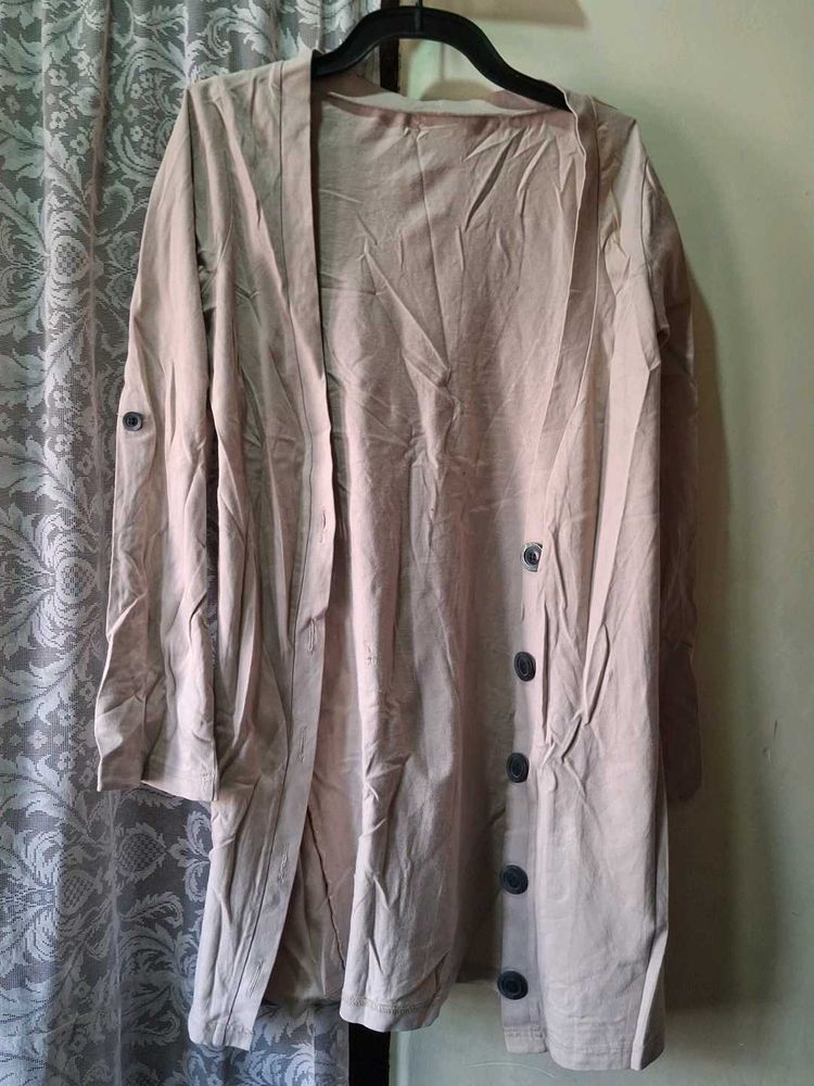 Beige Button-Down Cardigan