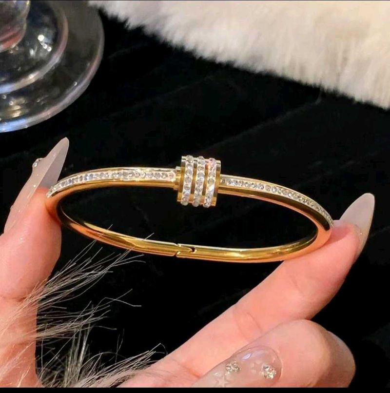 Gold Bangle Bracelet with Crystal Accents