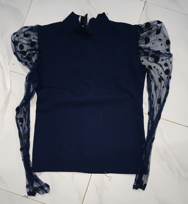 Dark Blue Top With Designer Slives