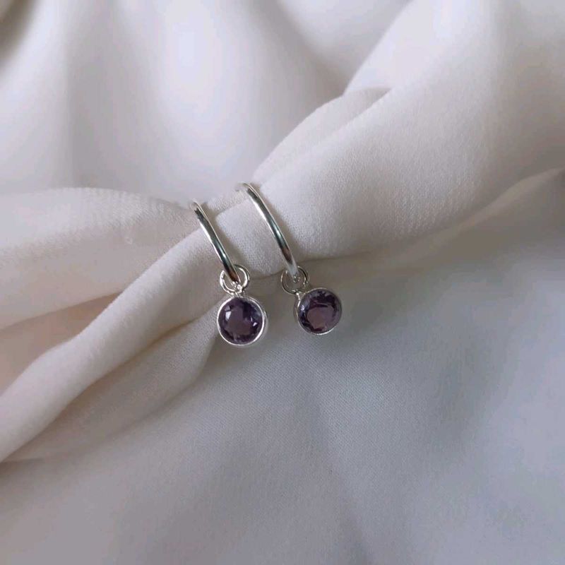 Pure Silver Amethyst Hoop