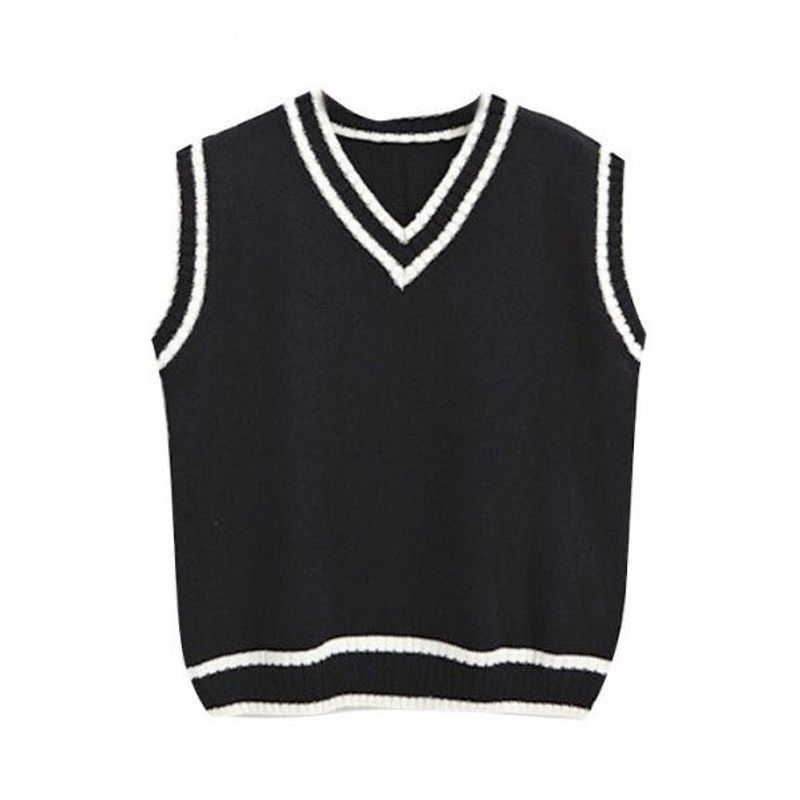 Black V-Neck Knit Top