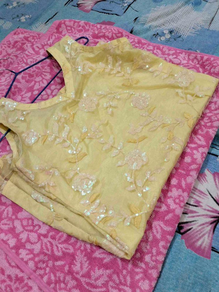 Yellow Net Type Short Kurti