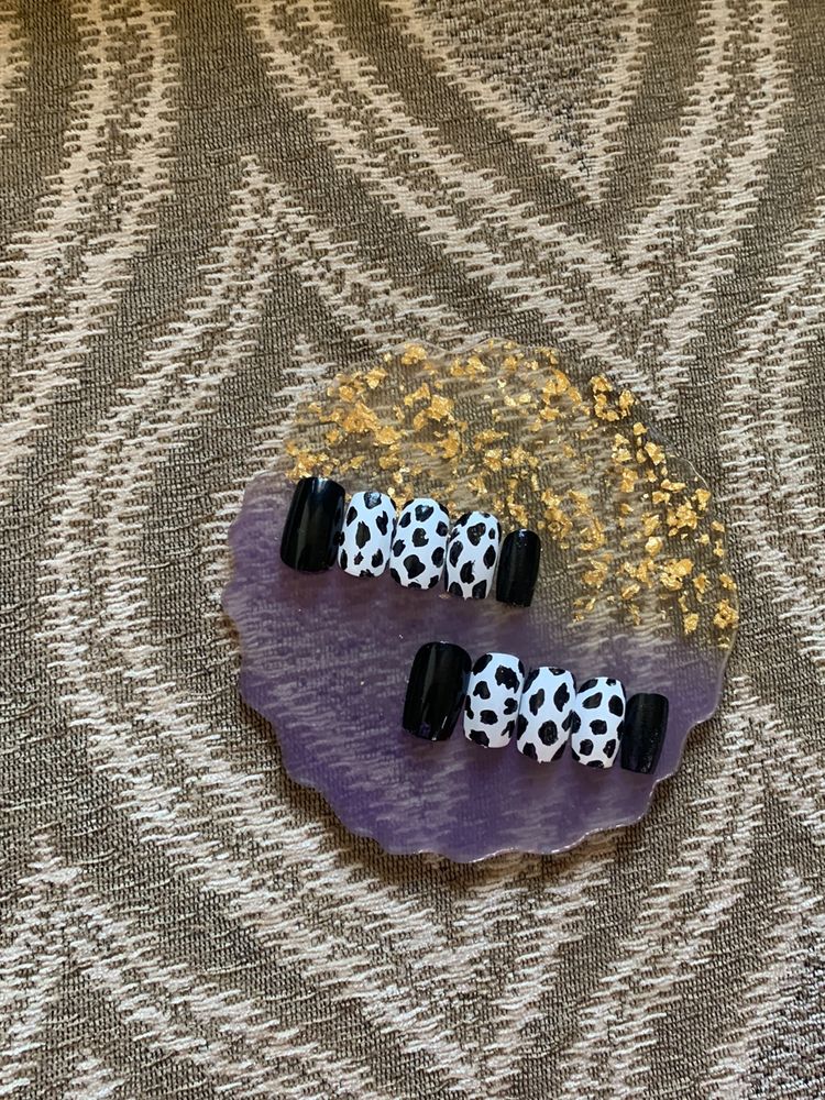 Black Cow Print Press On Nails