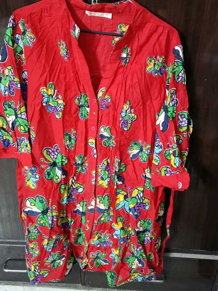 Red based Butterfly Theme Long Top