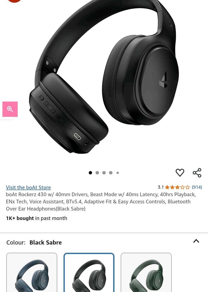 boAt Rockerz 430 Black Sabre Headphones