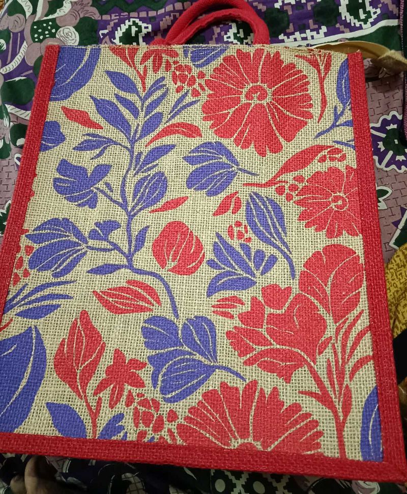 Floral Jute Tote Bag