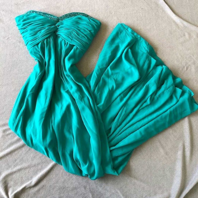 Elegant Teal Beaded Evening Gown