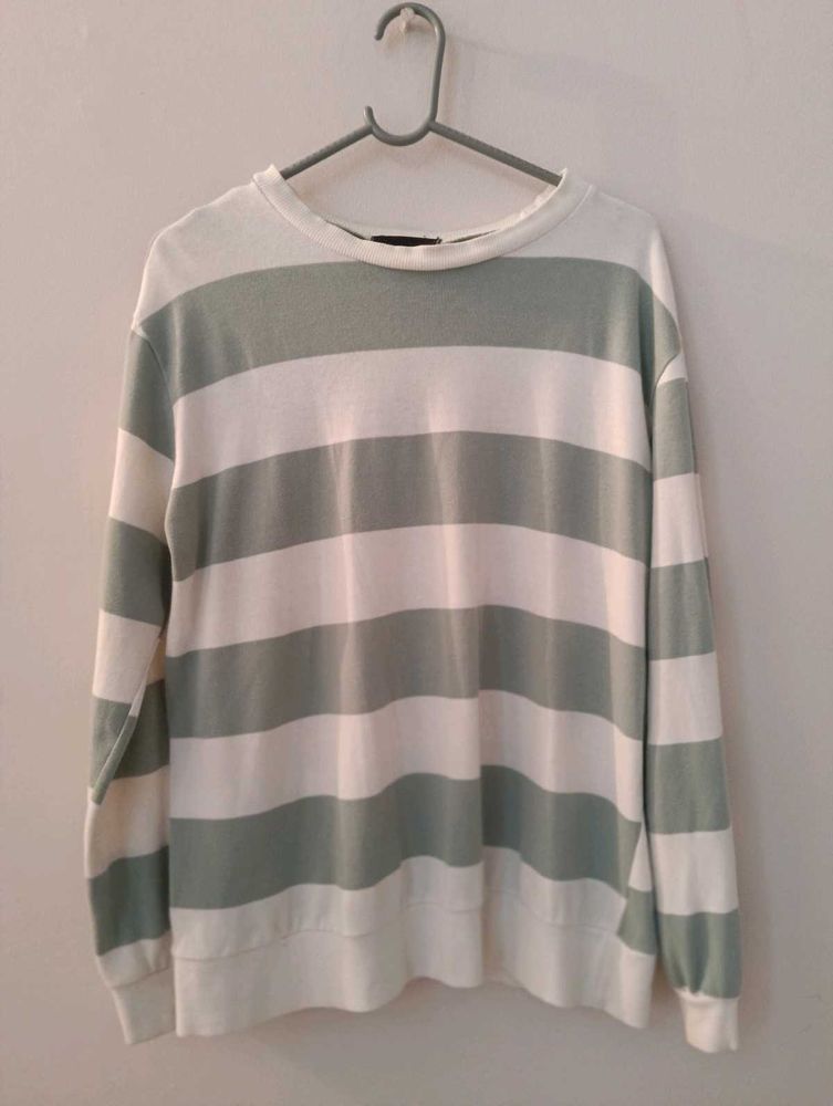 &#34;Korean Sage Striped Oversized Sweatshirt