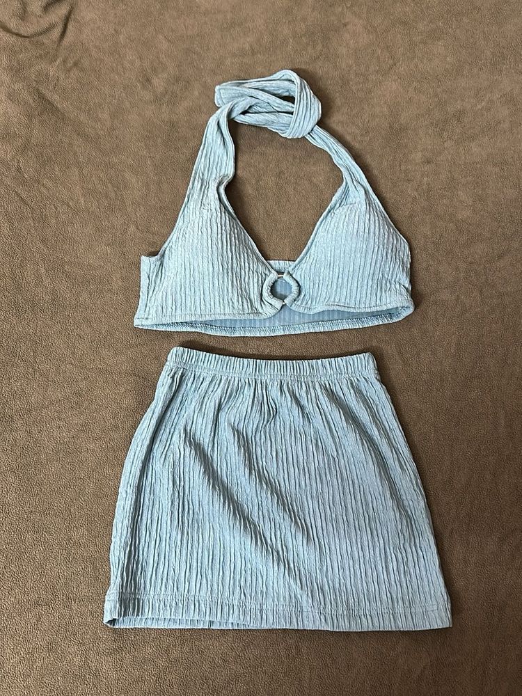 Light Blue Party Coord Top And Skirt