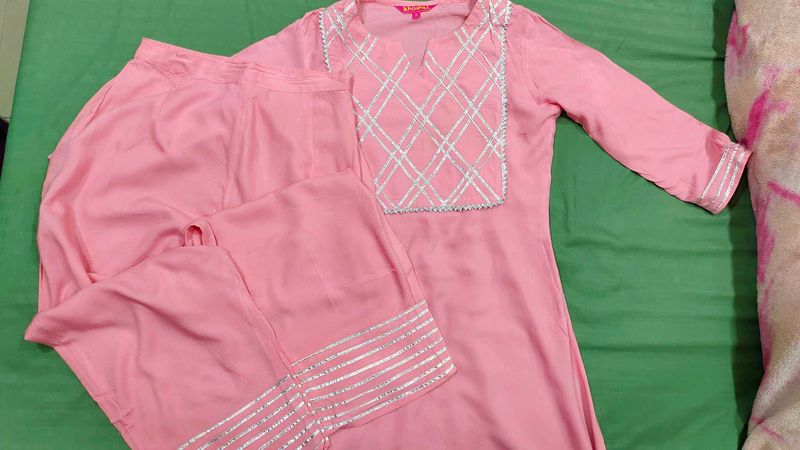 Pink Kurta Set with Silver Detail