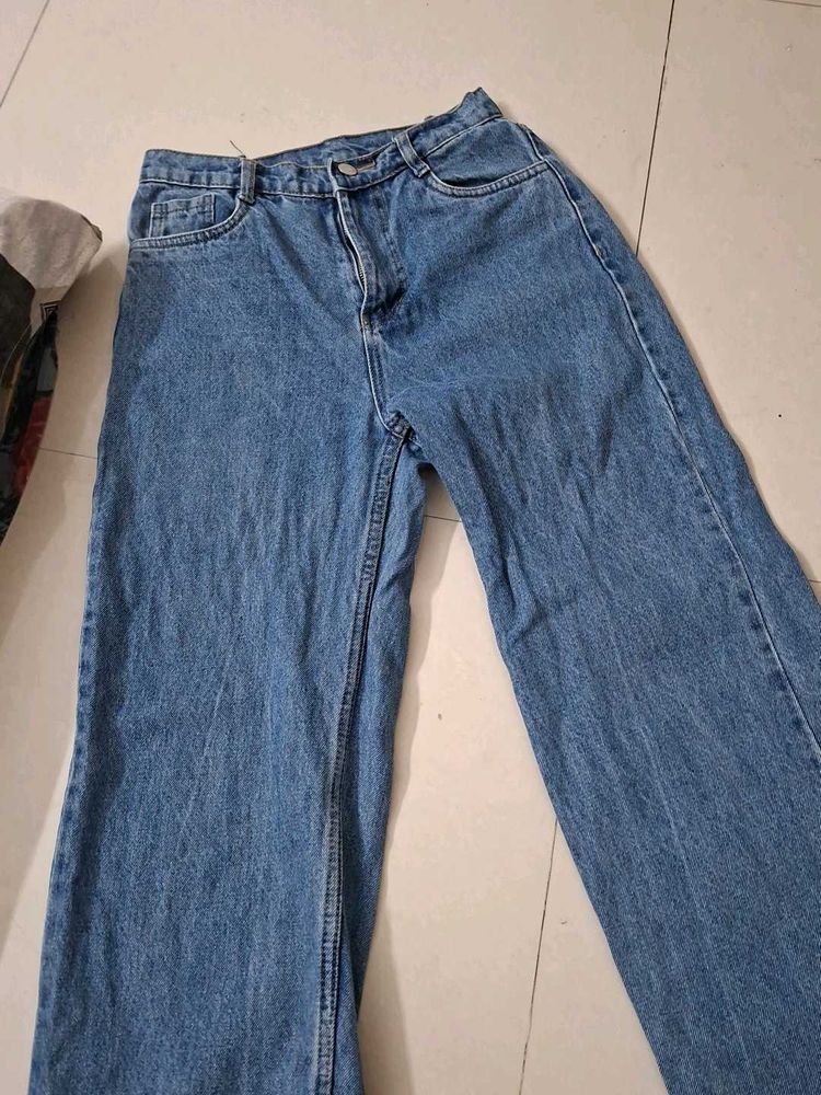 Wide Leg Blue Denim Jeans