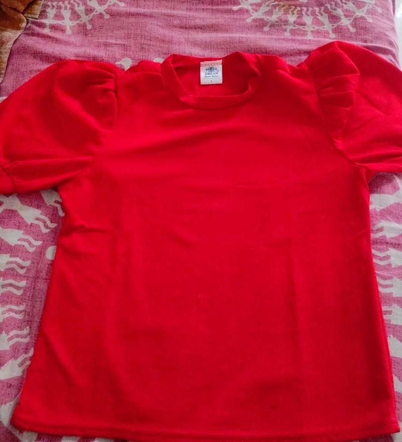 Red Puff Sleeve T-Shirt