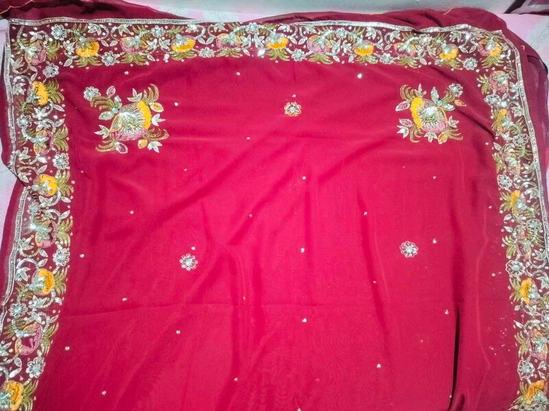 Elegant Red Embroidered Saree with heavy stones