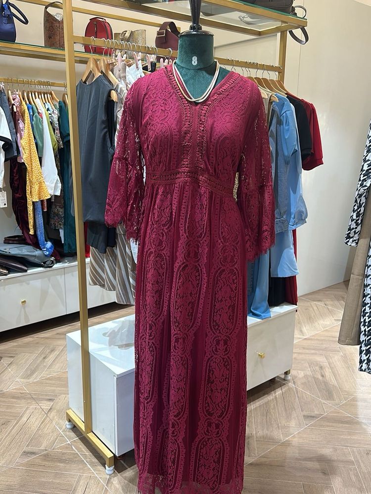Plus Size Burgundy Lace Party Dress